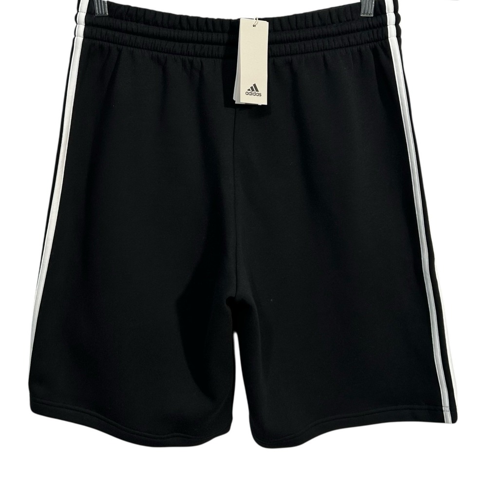 Adidas Essentials 3-Stripes Mens Fleece Bermuda Shorts Sz LT3 33x12" Black White - Picture 3 of 7